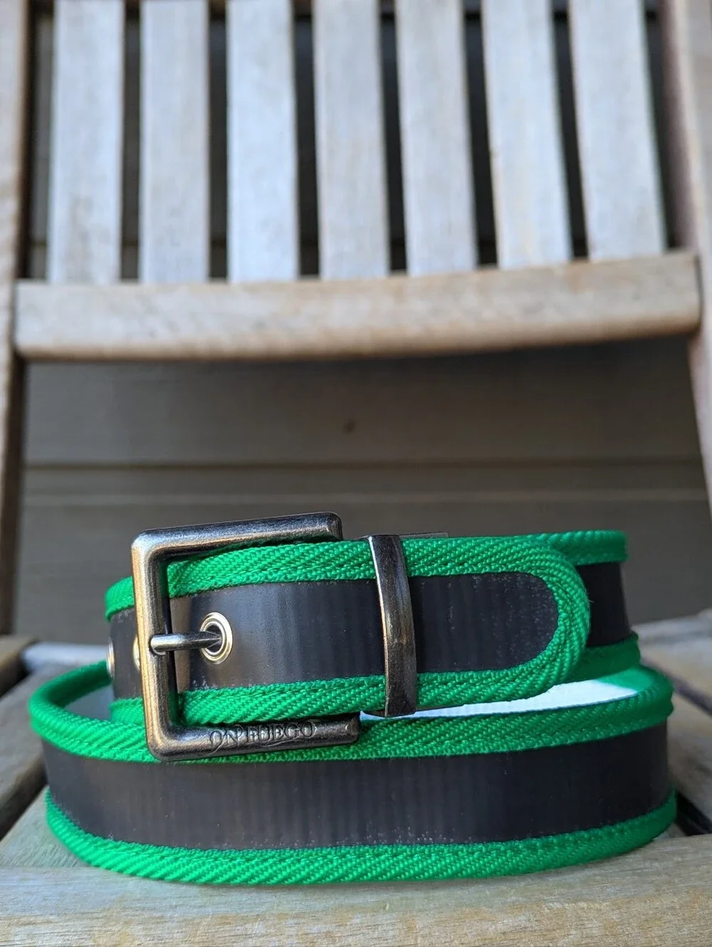 On Fuego Reversible Fire Hose Belt by Gallo En Fuego White Green Black Medium